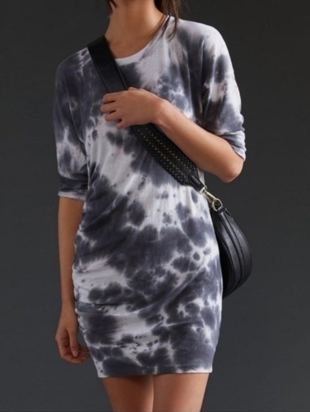 NWT Sundry 3/4 Side Shirred Dress Charcoal Tie Dye W Dress Size M